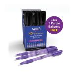Swash Triangular Ballpoint Pens Rubber-Grip Black (Pack of 40) + 3 Free Purple BBT40BK image 2
