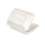 Go-Pak Bagasse Clamshell Meal Box Large 9x6 Inch White (Pack of 250) D06003 image 3
