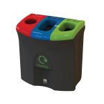 Meridian Recycling Bin Triple Mixed Plastics Cardboard Mixed Recycling 87L Blk/Grn/Wht 81893/16/G2 image 2