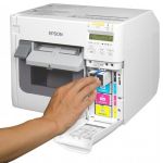 Epson TM-C3500 Colour Label Printer printing 