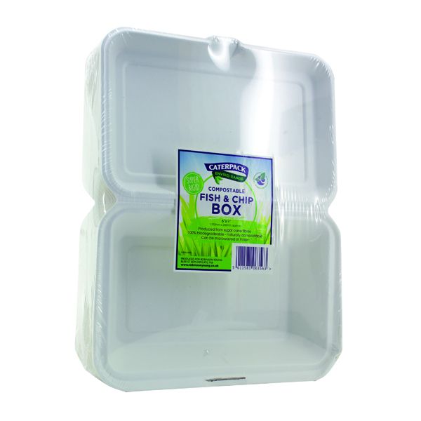 Caterpack Biodegradable Hinged Fish and Chip Container (50 Pack