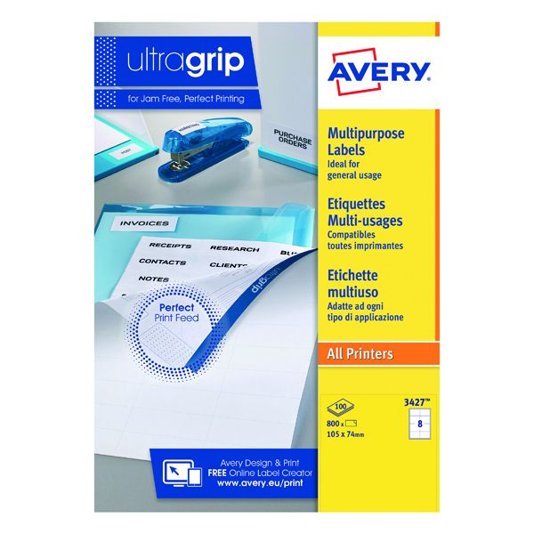 kan ikke se rent akademisk Avery Ultragrip Multipurpose Labels 105x74mm 8 Per Sheet White (800 Pack)  3427 | Printer Base