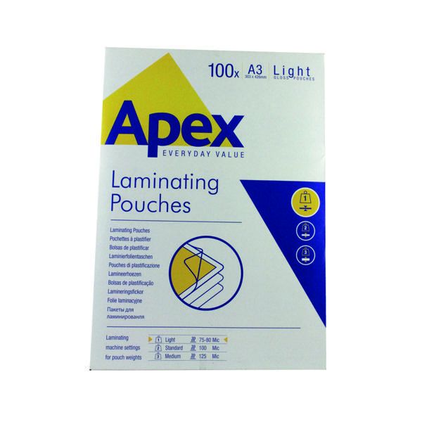LAMINATING POUCHES A4 OR A3 FELLOWES '160 OR 250 MICRON' CLEAR GLOSS POUCHES