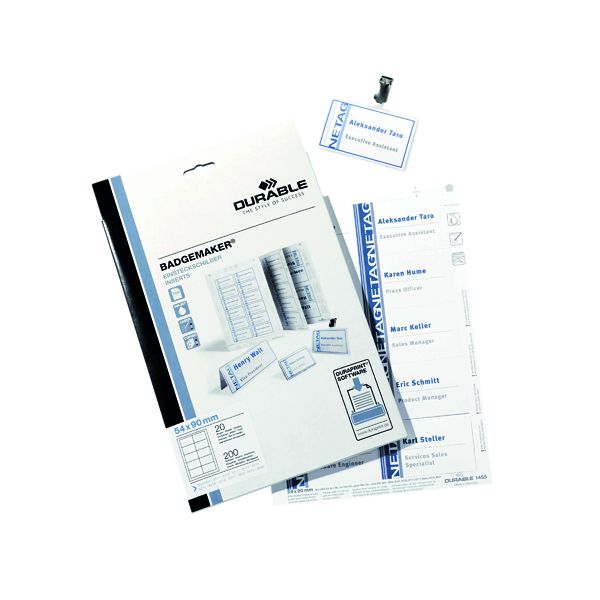 Durable Badgemaker Inserts 54x90mm (200 Pack) 1455/02 Printer Base