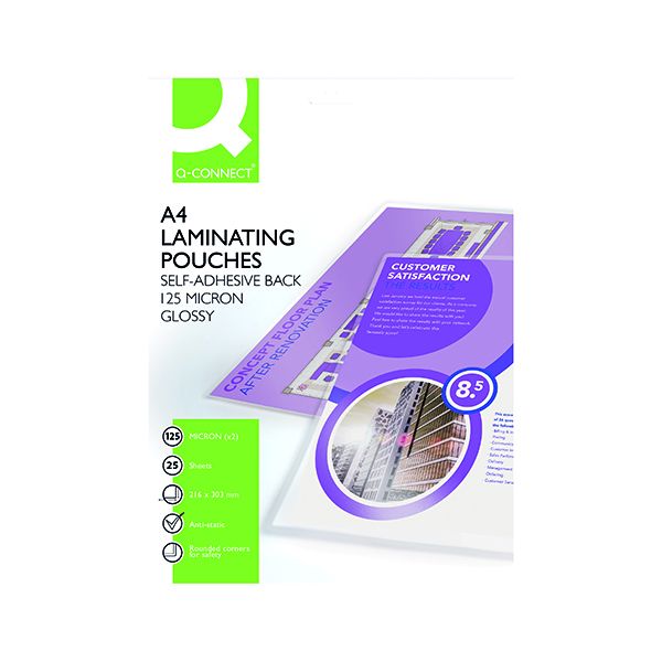 QConnect A4 StickyBacked Laminating Pouches 250 Micron (25 Pack