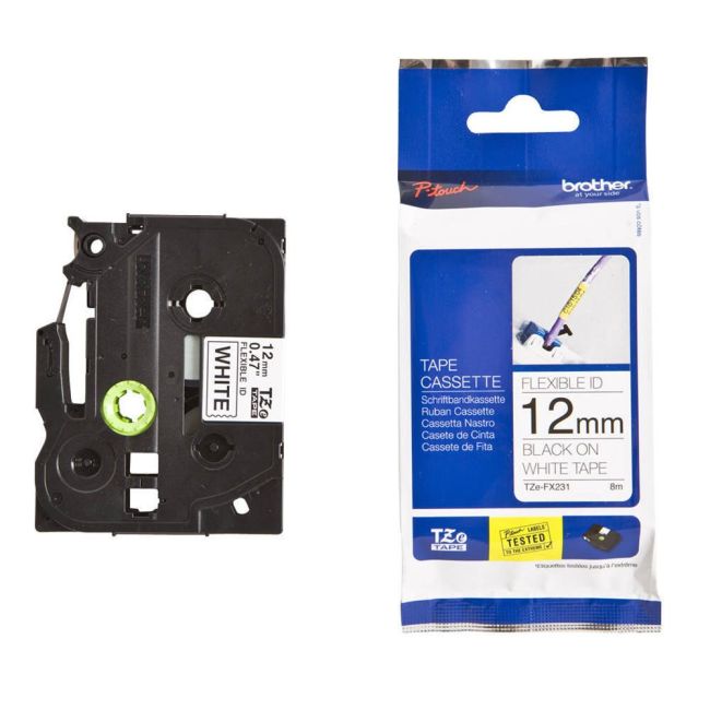 Brother TZe-FX231 Label Tape, 12mm(0.47), Black on White, Flexible ID, Compatib
