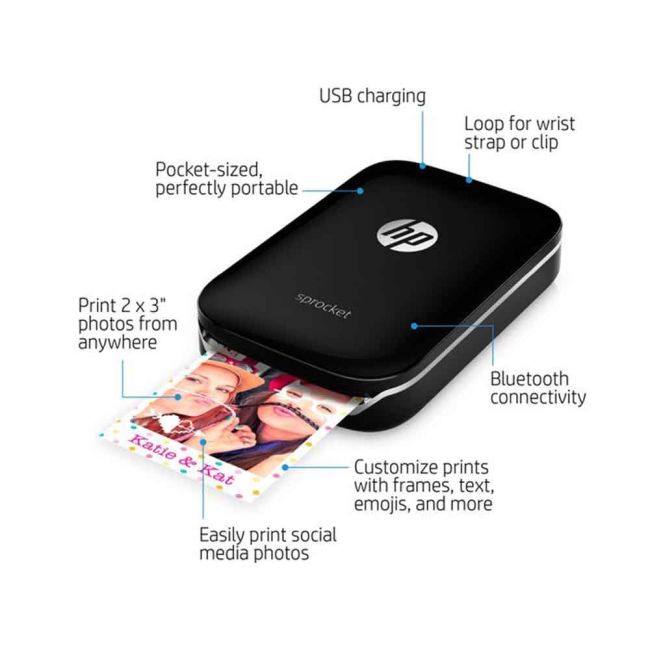 HP Sprocket ZINK Zero Ink Photo Printer (Black) X7N08A Printer Base