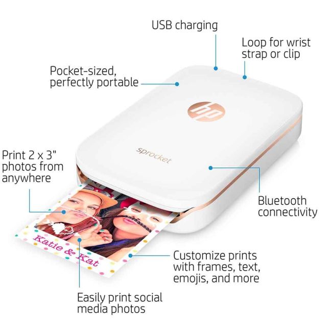 HP Sprocket ZINK Zero Ink Photo Printer (White) X7N07A Printer Base