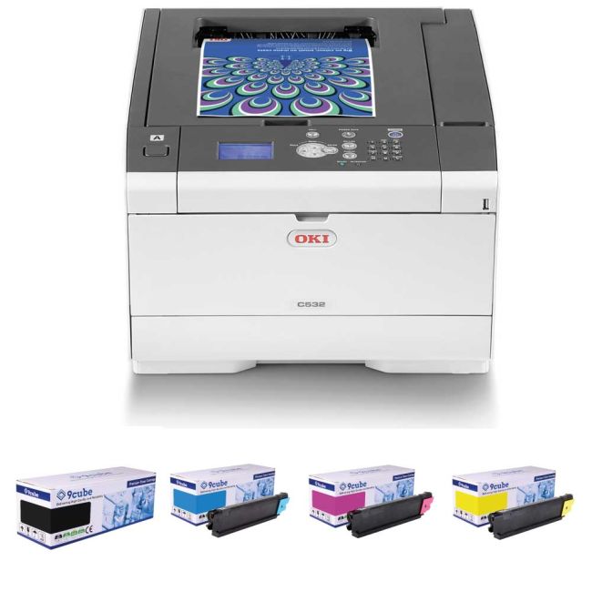 fabriek salon Grondwet Oki C532dn A4 Colour LED Laser Printer + Compatible CMYK Toner Bundle |  Printer Base