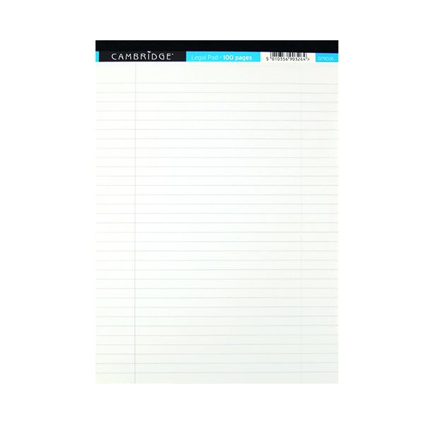 Cambridge Legal Pad 100P 70gsm A4 White (100 Pack) 100080159 Printer Base