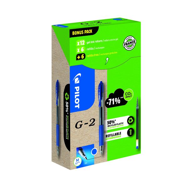 Pilot G2 12 Gel Ink Rollerball Pens 12 Refills Medium Tip Blue (24 Pack) WLT556183 Printer Base