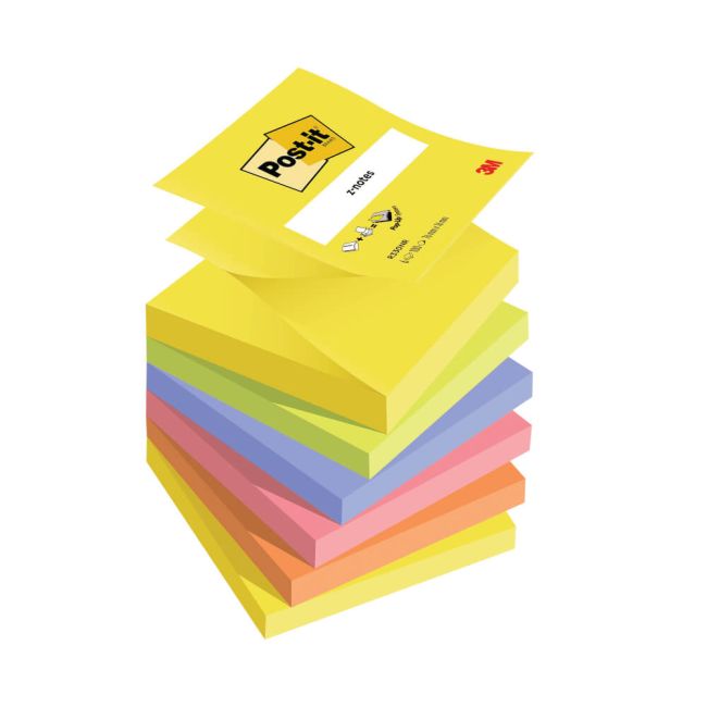Post-It Z-Notes 100 Sheets 76x76mm Assorted Neon (Pack of 6) R330NR image 1