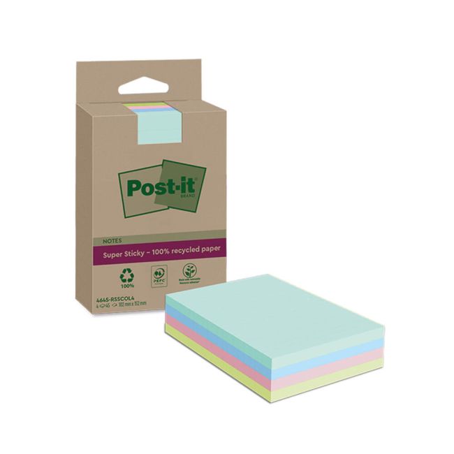Post-it Super Sticky Recycled Notes Lined 102x152mm 45 Sheets Assorted (Pack of 4) 4645-RSSCOL4 image 1