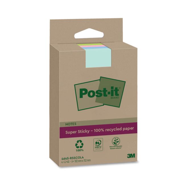 Post-it Super Sticky Recycled Notes Lined 102x152mm 45 Sheets Assorted (Pack of 4) 4645-RSSCOL4 image 2