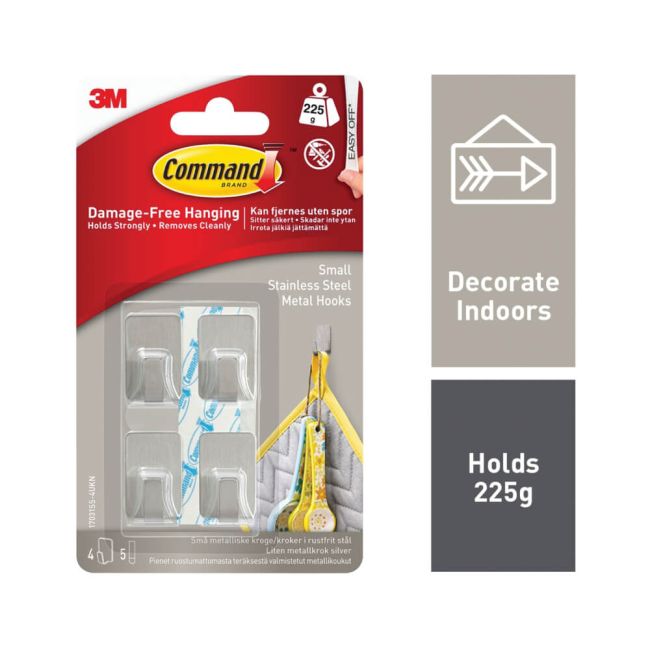 Command Small Stainless Steel Metal Hooks (Pack of 4) 7100191582 image 2