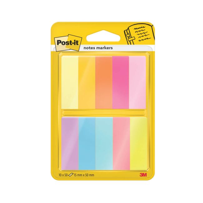Post-It Notes Markers 50 Sheets 15x50mm Assorted Colours (Pack of 10) 7100234524 image 1