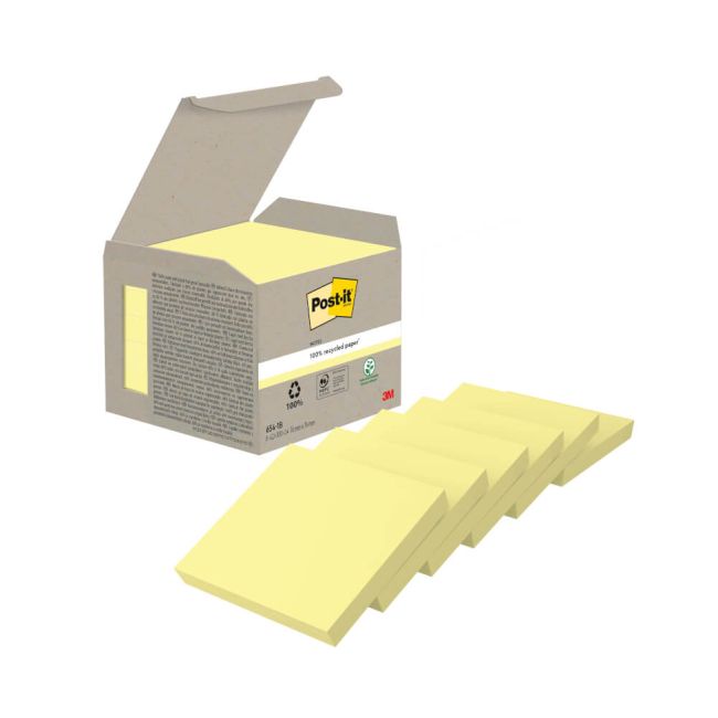 Post-It Recycled Notes 100 Sheets 76x76mm Canary Yellow (Pack of 6) 6541B image 1