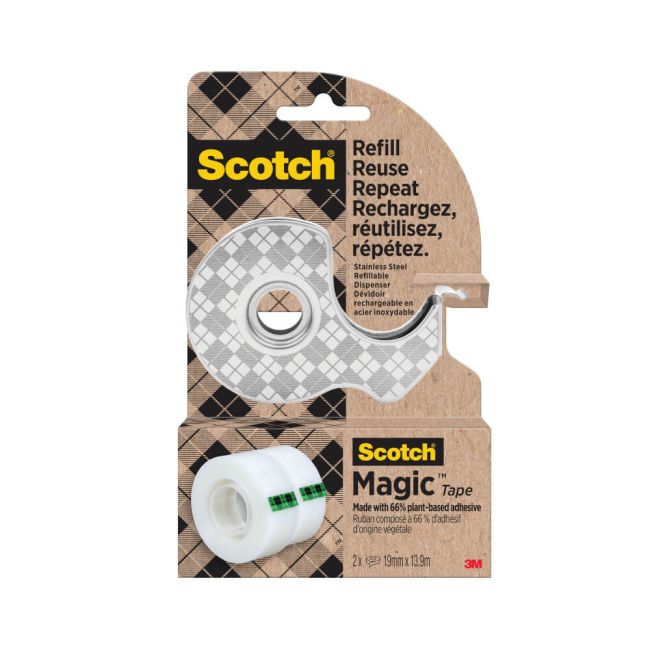 Scotch Stainless Steel Tape Dispenser + 2 Magic Tape Rolls 19mmx13.9m 7100334048 image 1