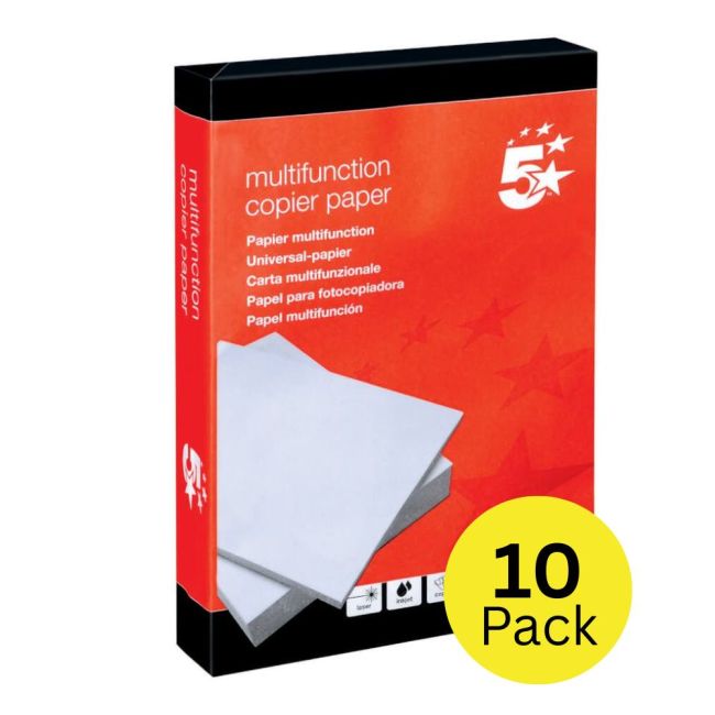 5 Star Office Copier Paper Multifunctional 80gsm A5 White Ream-Wrapped (Pack of 10)