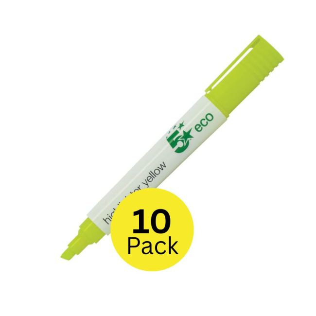 5 Star Highlighter Chisel Tip 1-5mm Line Yellow (Pack of 10)