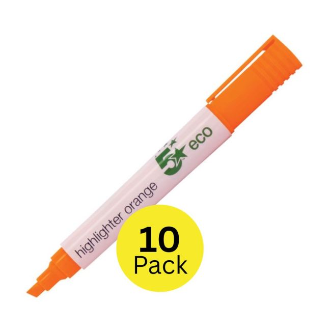 5 Star Highlighter Chisel Tip 1-5mm Line Orange (Pack of 10)