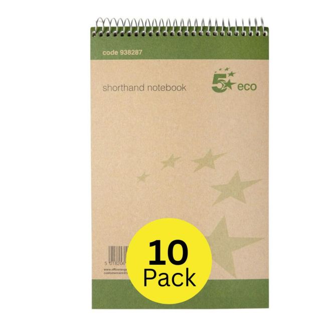 5 Star Shorthand Pad Wirebound 70gsm Ruled 160pp 127x200mm Green/Buff (Pack of 10)