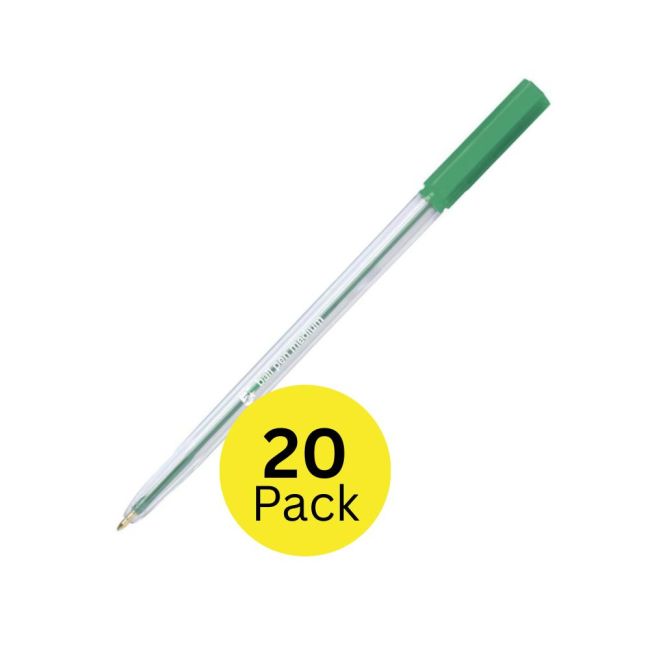 5 Star Office Ball Pen Clear Barrel Medium 1mm Tip 0.7mm Line Green (Pack of 20)