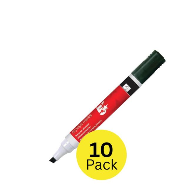 5 Star Office Drywipe Marker Xylene/Toluene-free Chisel Tip 2-5mm Line Black (Pack of 12)