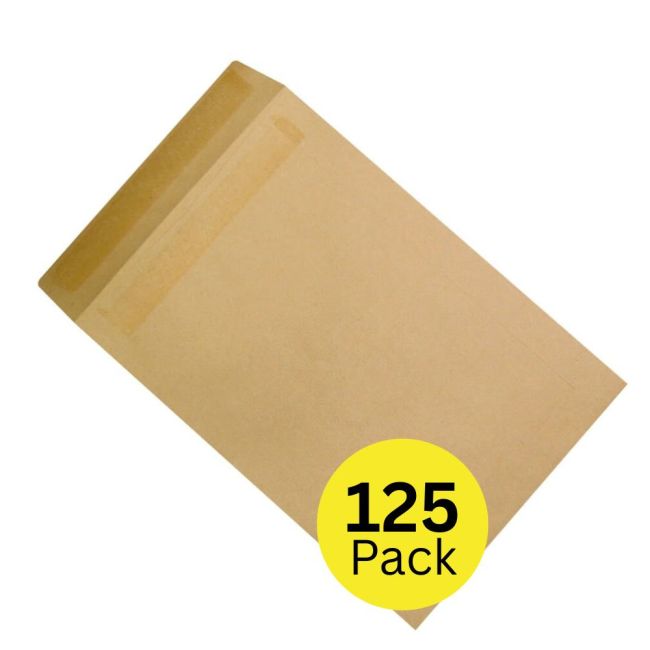 5 Star Office Envelopes Recycled 457x324mm Pocket Self Seal 115gsm Manilla (Pack of 125)