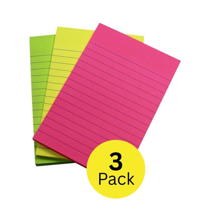5 Star Extra Sticky Pads 70gsm 90 Sheets 150x101mm 3 Neon Assorted (Pack of 3)