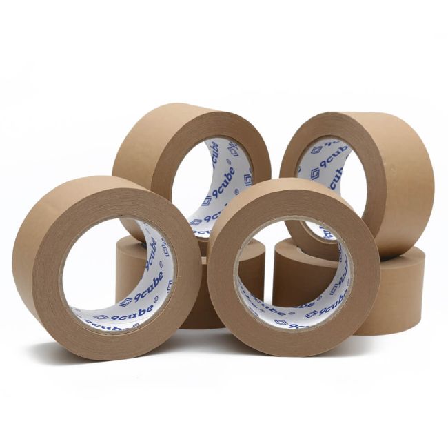 9cube Brown Kraft Paper Packaging Tape 50mm x 50M (6 Pack)