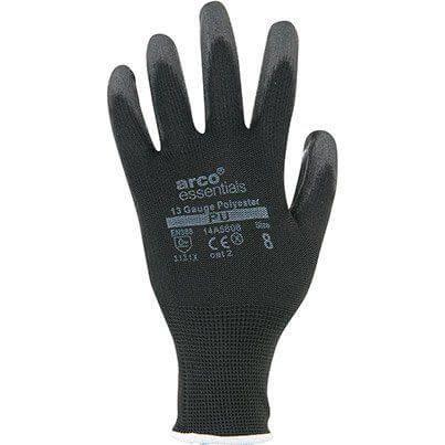 Arco Essentials Black PU-Coated Polyester Work Gloves 8 (Pack of 12) image 1