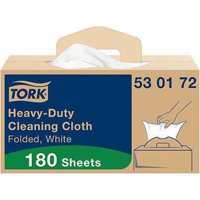 Tork W7 White Folded Heavy Duty Cleaning Cloths Roll in Handy-Box 64m image 1