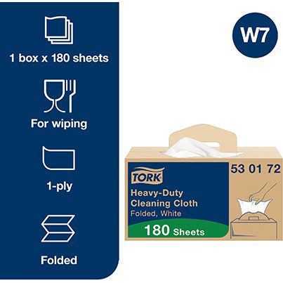 Tork W7 White Folded Heavy Duty Cleaning Cloths Roll in Handy-Box 64m image 2