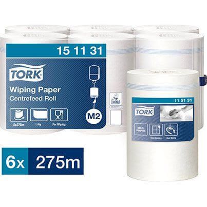 Tork M2 Centrefeed Wiping Paper White Roll 275m (Pack of 6) image 1