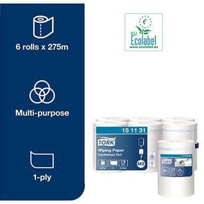 Tork M2 Centrefeed Wiping Paper White Roll 275m (Pack of 6) image 2
