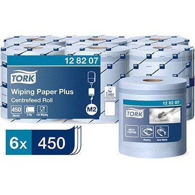 Tork M2 Centrefeed Wiping Paper Plus Blue Roll (Pack of 6) image 1