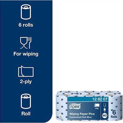 Tork M2 Centrefeed Wiping Paper Plus Blue Roll (Pack of 6) image 3