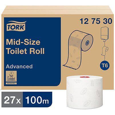 Tork Advanced T6 White Mid-Size Toilet Roll 100m (Pack of 27) image 1