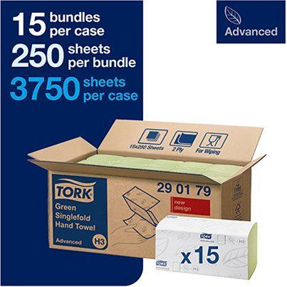 Tork Advanced H3 Green Single-Fold Paper Towel Pack (Pack of 15) image 2