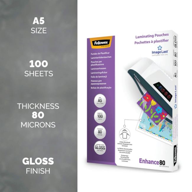 Fellowes ImageLast Laminating Pouch A5 160 Micron Total Thickness Gloss (Pack of 100) 5306002 image 2