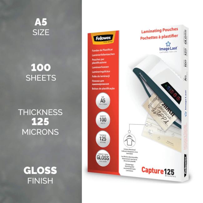 Fellowes ImageLast Laminating Pouch A5 250 Micron Total Thickness Gloss (Pack of 100) 5307302 image 2