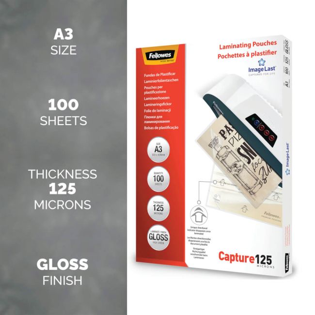 Fellowes ImageLast Laminating Pouch A3 250 Micron Total Thickness Gloss (Pack of 100) 5307506 image 2