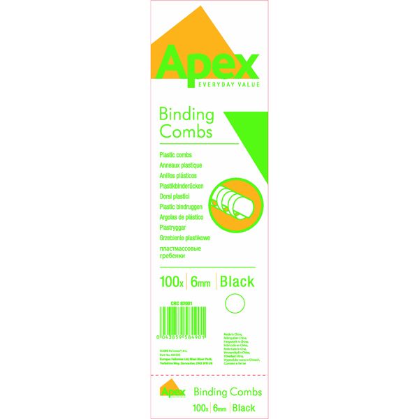 Fellowes Apex Blk Plas Comb 6mm P100 image