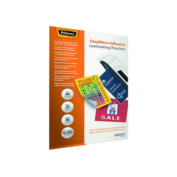 FELLOWES EASYMOVE ADHESIVE POUCH A3 PK25 image