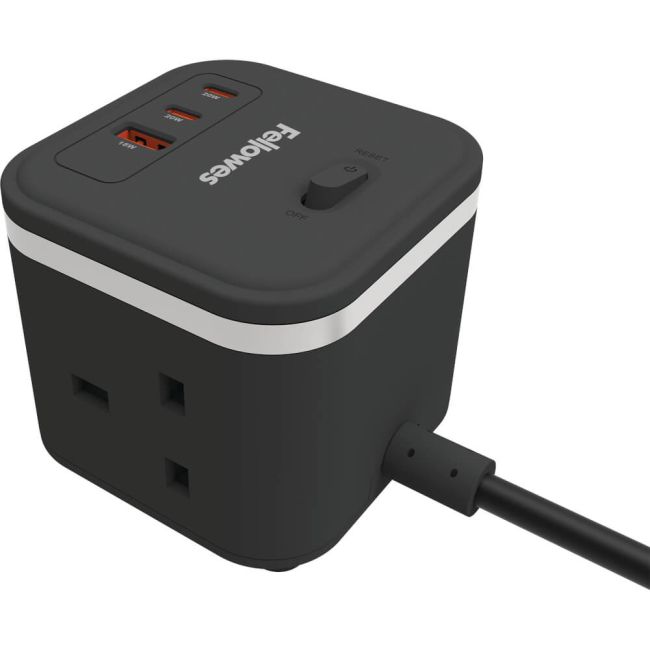 Fellowes Power Cube Type G UK/IE 3 Sockets 1 USB-A + 2 USB-C Ports Black 100136979 image 2