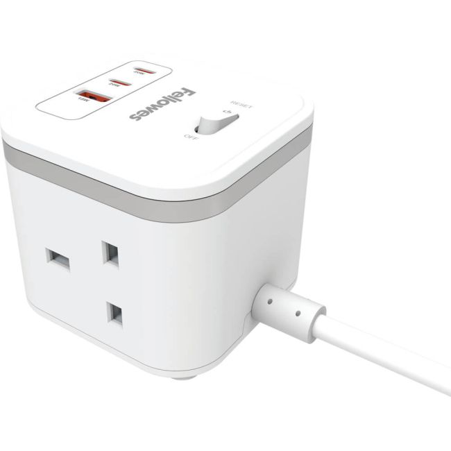 Fellowes Power Cube Type G UK/IE 3 Sockets 1 USB-A + 2 USB-C Ports White 100137166 image 2