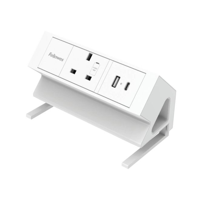 Fellowes Power Desk Type G UK/IE 1 Socket 1 USB-A + 1 USB-C Port White 100137171 image 1