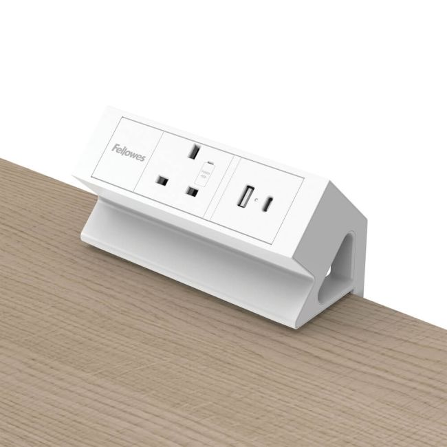 Fellowes Power Desk Type G UK/IE 1 Socket 1 USB-A + 1 USB-C Port White 100137171 image 5