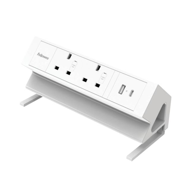 Fellowes Power Desk 2 Type G UK/IE 2 Sockets 1 USB-A + 1 USB-C Port White 100137181 image 1